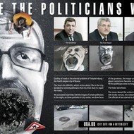 <strong>“Make the Politicians Work”</strong><br /><strong>Ura.ru City Website - Voskhod Yekaterinburg</strong> <br />Caricatures of the governor, mayor and deputy mayor were graffitied overnight around pot holes in the city. A huge and gleeful media buzz was generated. 1.4km of road was repaired in month before the action. 7.6km in month after.